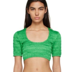 Ganni Ruched T Shirt In Green Size 36